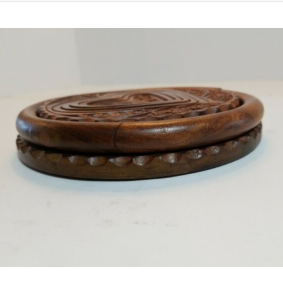 TRIVET To BASKET Heart Shape Hand Carved Wood - Picture 6 of 8
